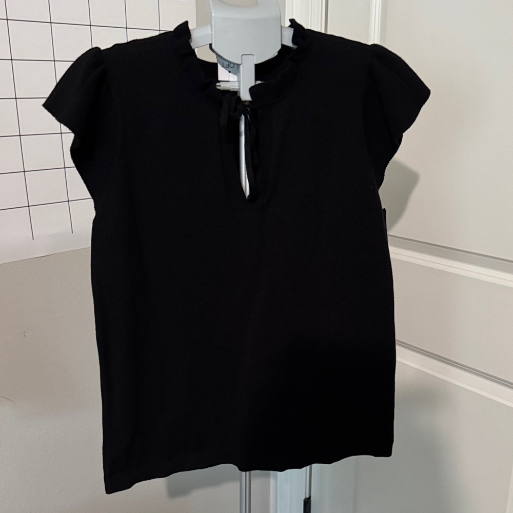 LOFT Black Ruffle Sleeve Blouse